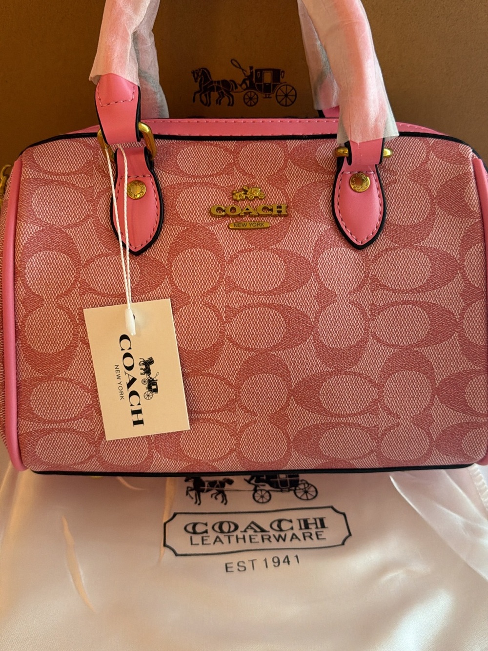 COACH Pink Signature Small Satchel with Gold Hardware